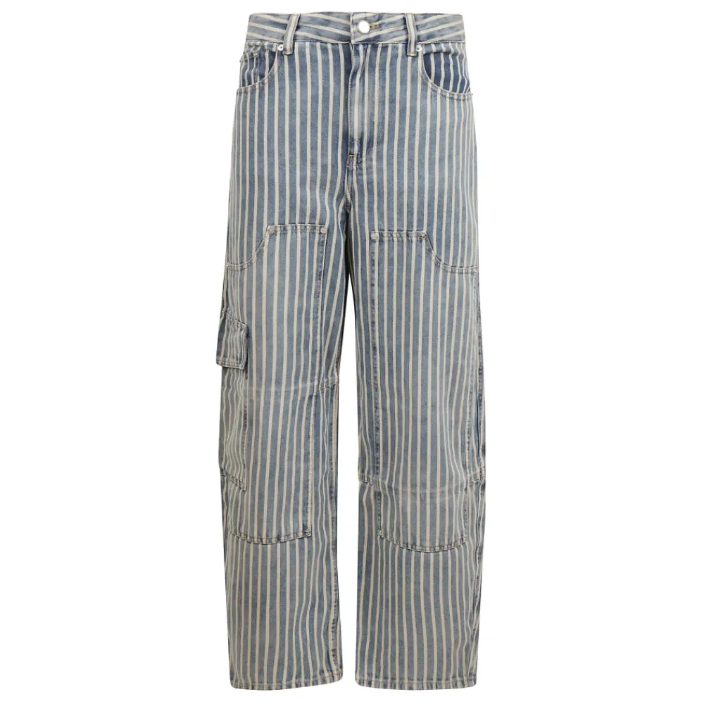DAMES Ganni Jeans^Wijde Pasvorm Gestreepte Jeans met Cargo Zakken
