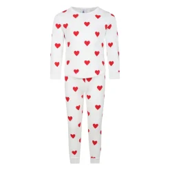 Petit Bateau Wit Katoenen Pyjamaset met Rode Harten