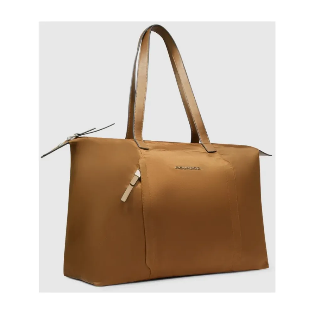 DAMES Piquadro Laptoptassen^Women's foldable laptop bag in fabric and leather