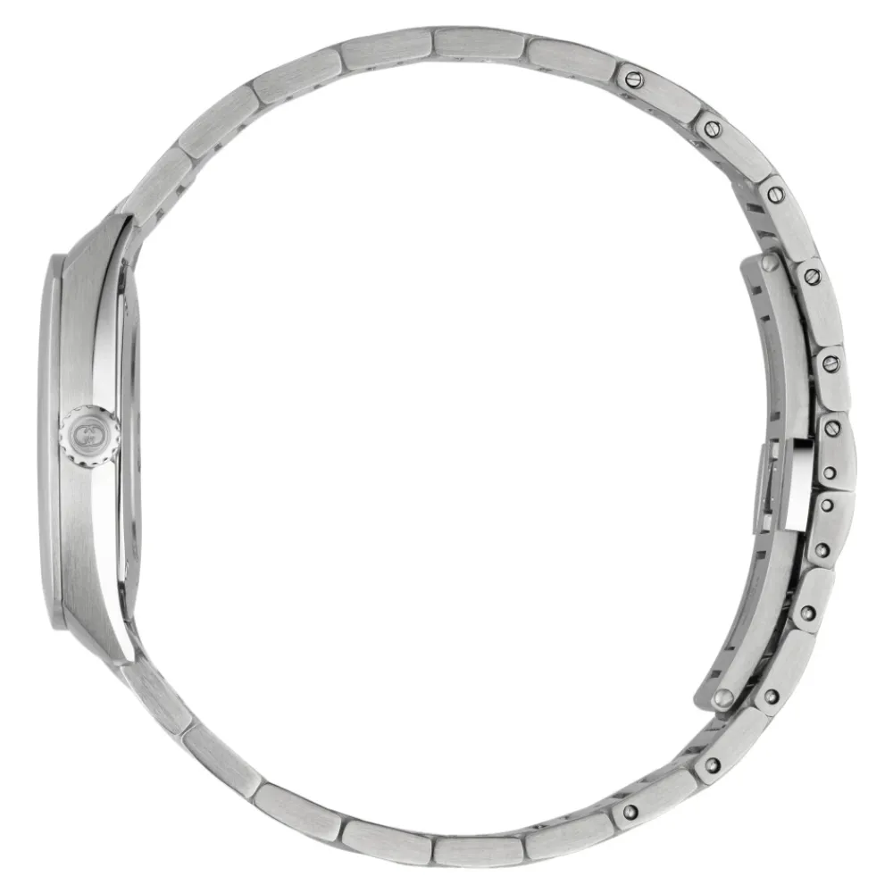 DAMES Gucci YA142510 - Interlocking 29mm roestvrijstalen kast, zilveren zon geborstelde wijzerplaat met 8 diamanten en roze goud vergulde details, kleine secondeweergave, roestvrijstalen armband