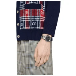 DAMES Gucci Horloges^YA1264130 - Stalen kast, e onyx steendial met bijen, stalen armband