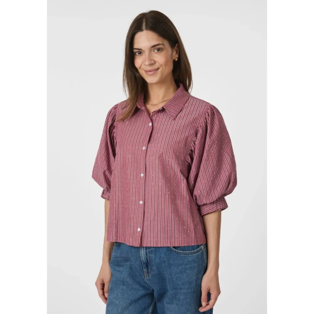 DAMES Neo Noir Blouses^Zachte Streep Donker Stijlvolle Top