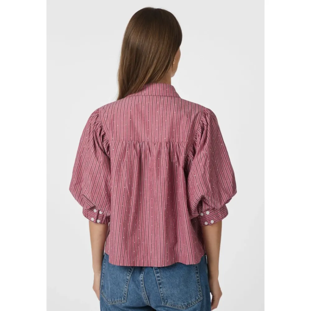 DAMES Neo Noir Blouses^Zachte Streep Donker Stijlvolle Top