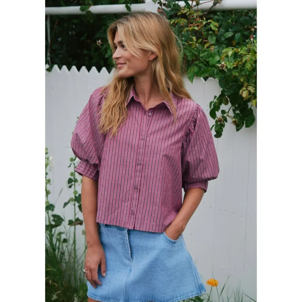 DAMES Neo Noir Blouses^Zachte Streep Donker Stijlvolle Top