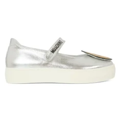Moschino Ballerina'S^Zilveren Leren Ballerina met Teddy Bear Patch