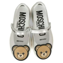 Moschino Ballerina'S^Zilveren Leren Ballerina met Teddy Bear Patch