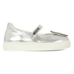 Moschino Ballerina'S^Zilveren Leren Ballerina met Teddy Bear Patch