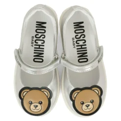 Moschino Ballerina'S^Zilveren Leren Ballerina met Teddy Bear Patch