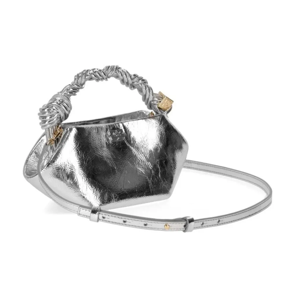 DAMES Ganni Zilveren Leren Mini Handtas met Gevlochten Handvat