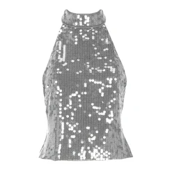 DAMES ROTATE Birger Christensen Shirts^Zilveren Pailletten Hoge Hals Mouwloze Top