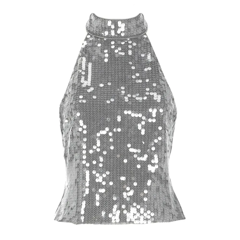 DAMES ROTATE Birger Christensen Shirts^Zilveren Pailletten Hoge Hals Mouwloze Top