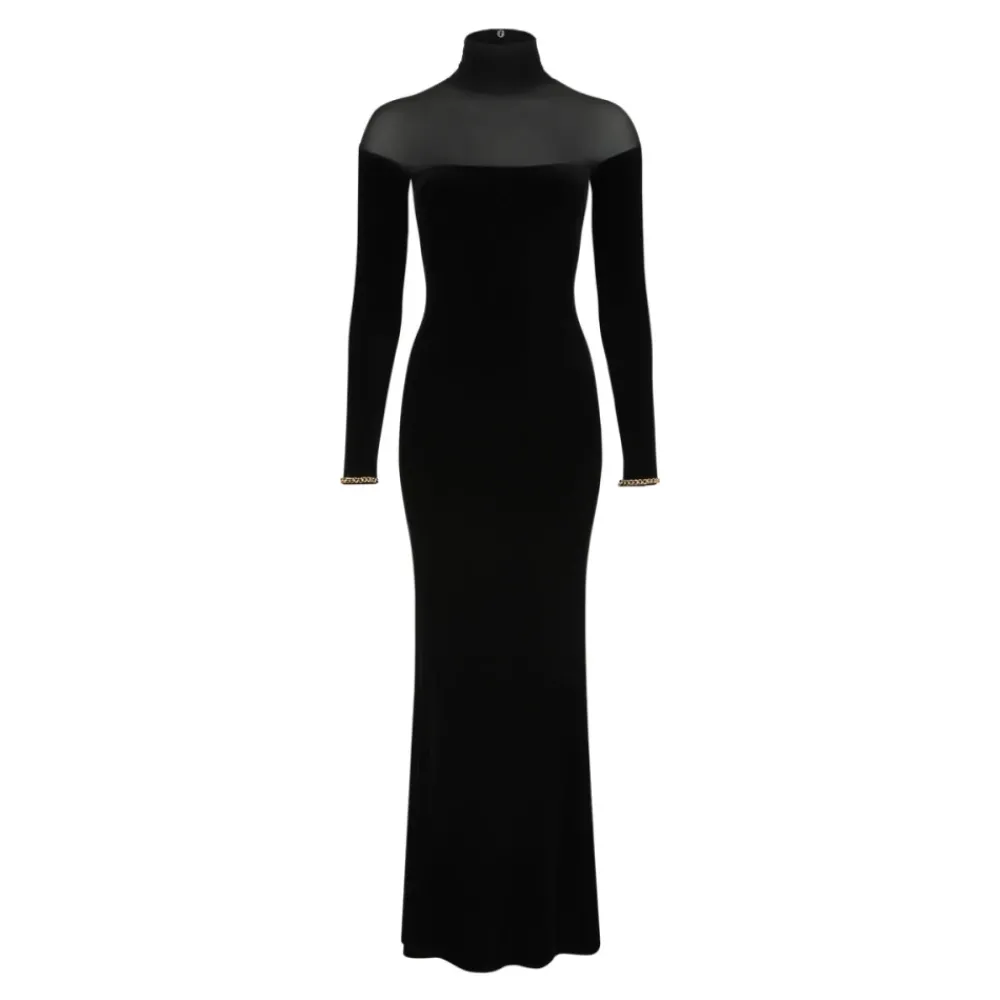 DAMES Elisabetta Franchi Velvet Mesh-Insert Maxi Jurk