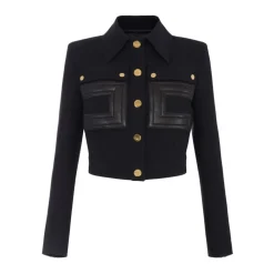 DAMES Elisabetta Franchi Jassen^e Cropjas met Contrasterende Knopen