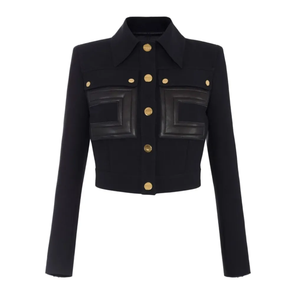 DAMES Elisabetta Franchi Jassen^e Cropjas met Contrasterende Knopen