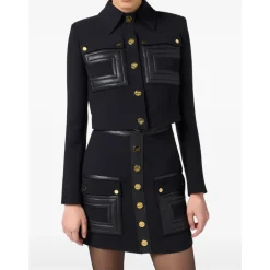 DAMES Elisabetta Franchi Jassen^e Cropjas met Contrasterende Knopen