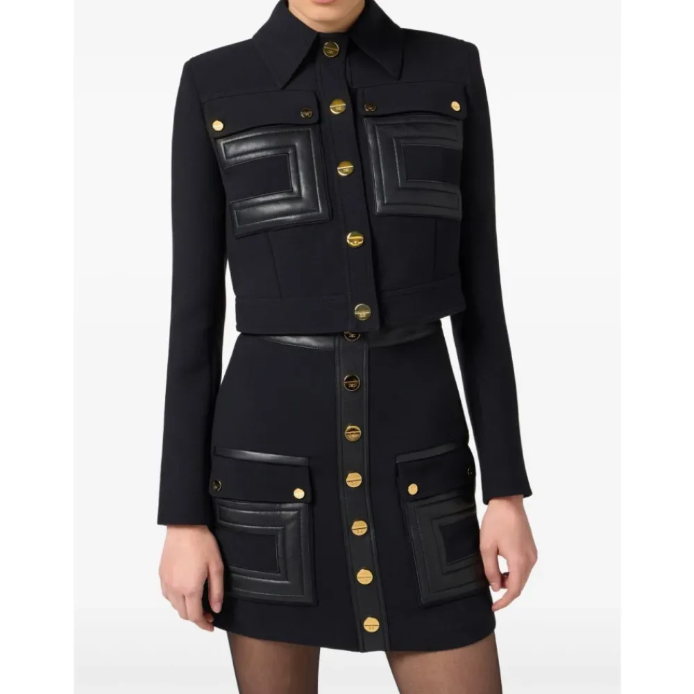 DAMES Elisabetta Franchi Jassen^e Cropjas met Contrasterende Knopen