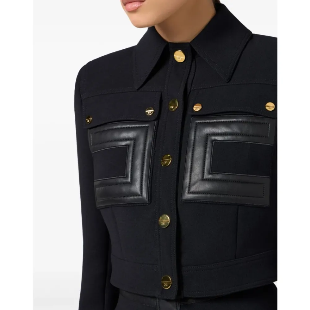 DAMES Elisabetta Franchi Jassen^e Cropjas met Contrasterende Knopen