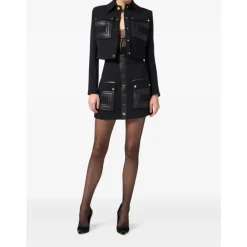 DAMES Elisabetta Franchi Jassen^e Cropjas met Contrasterende Knopen