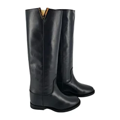 DAMES Via Roma 15 e hoge laarzen van leer met gouden `V`-detail