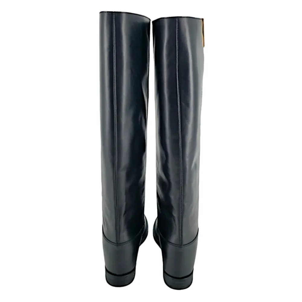 DAMES Via Roma 15 e hoge laarzen van leer met gouden `V`-detail