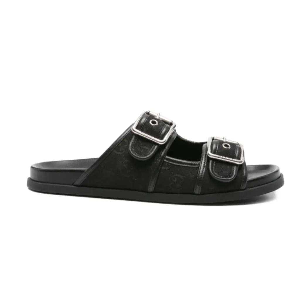 Heren Gucci e Leren Dubbele Gesp Sandalen