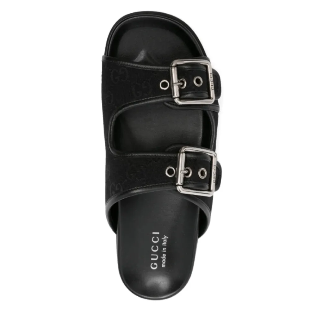 Heren Gucci e Leren Dubbele Gesp Sandalen