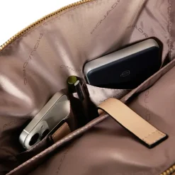 DAMES Piquadro e leren laptoptas met voorvak met rits