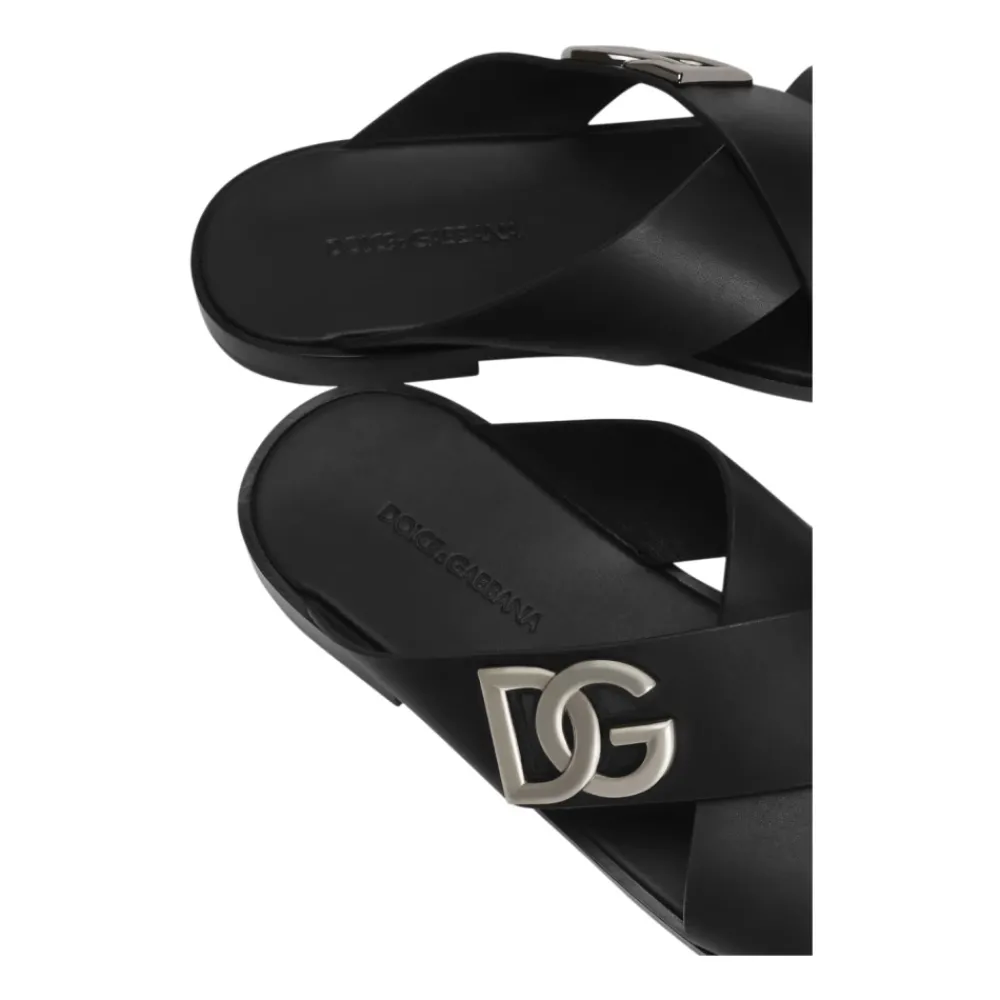 Heren Dolce & Gabbana e Logo Kalfsleren Sandalen