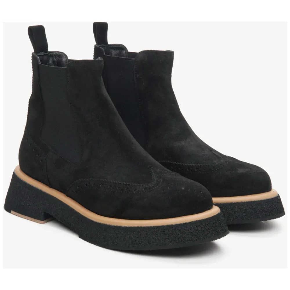 DAMES Estro Chelseaboots^e suède enkellaarsjes met bruine accenten