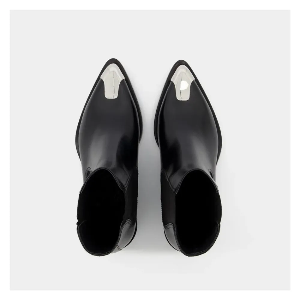 DAMES Alexander McQueen e/Zilveren Leren Boxcar Laarzen